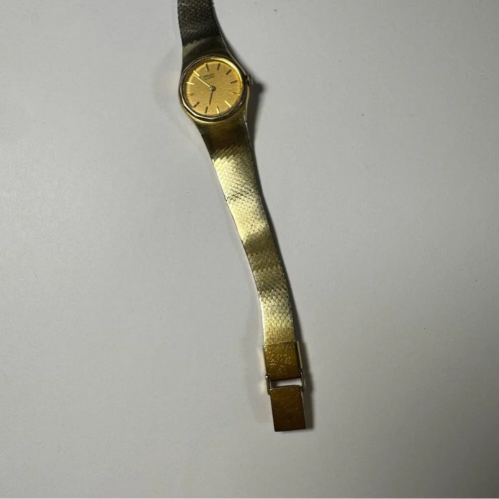 Seiko Quartz Watch Women 1400-0089 Gold Dial Bracelet Band Repair Not Working